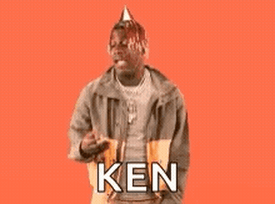 A Man Wearing A Party Hat Is Standing In Front Of A Red Background And Says `` Birthday Ken '' . GIF