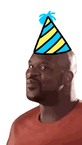 A Man Wearing A Party Hat With A Blue And Yellow Stripe On It Sticker
