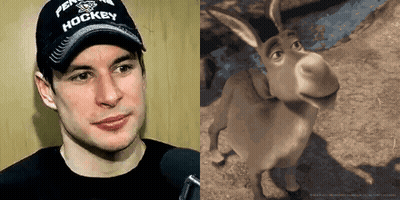 A Man Wearing A Pennsylvania Hockey Hat Is Next To A Donkey GIF