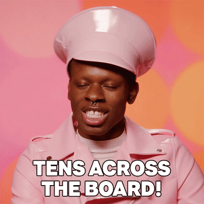 A Man Wearing A Pink Hat And A Pink Jacket Says Tens Across The Board ! GIF