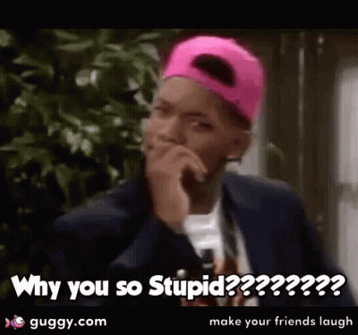 A Man Wearing A Pink Hat And A Suit Is Asking Why You So Stupid GIF