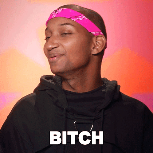 Man With Pink Headband Bitch On Chest GIF
