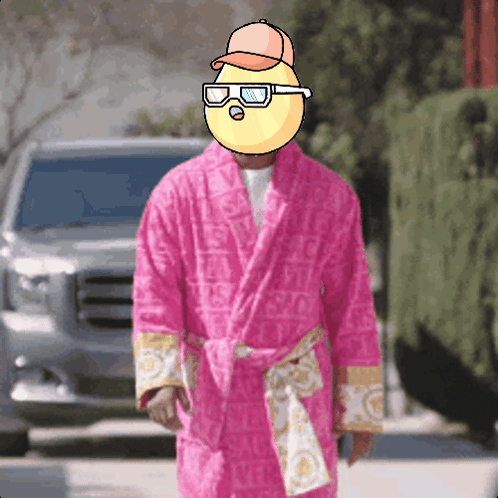 Man In Pink Robe With Smiley Face GIF