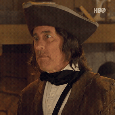 A Man Wearing A Pirate Hat And A Bow Tie With The Hbo Logo In The Corner GIF