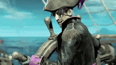 A Man Wearing A Pirate Hat And Sunglasses Is Sitting On A Boat GIF
