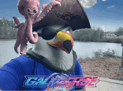 A Man Wearing A Pirate Hat Holds An Octopus On His Head And The Word Gamers Is On His Shirt GIF