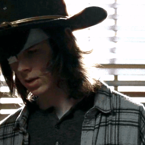A Man Wearing A Plaid Shirt And A Hat GIF