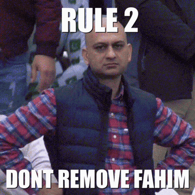 A Man Wearing A Plaid Shirt And A Vest With Rule 2 Dont Remove Fahim Written On It GIF