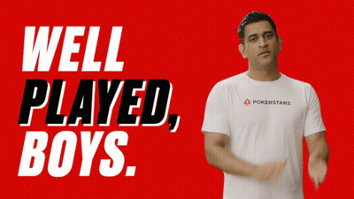 A Man Wearing A Pokerstars Shirt Is Standing In Front Of A Red Background GIF