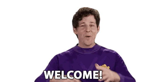 A Man Wearing A Purple Shirt That Says Wiggles On It Sticker