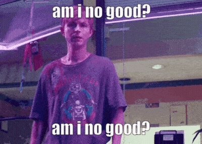 A Man Wearing A Purple Shirt With The Words Am I No Good On It GIF