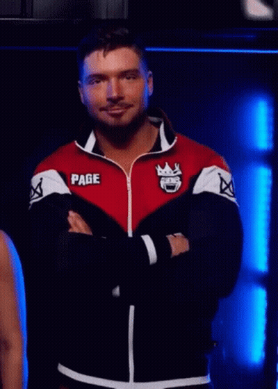 A Man Wearing A Red And Black Jacket With The Word Page On The Front GIF