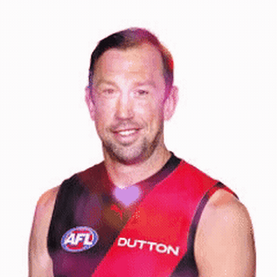 A Man Wearing A Red And Black Tank Top That Says Dutton On It GIF