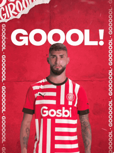 A Man Wearing A Red And White Striped Shirt With Gosbi On It GIF