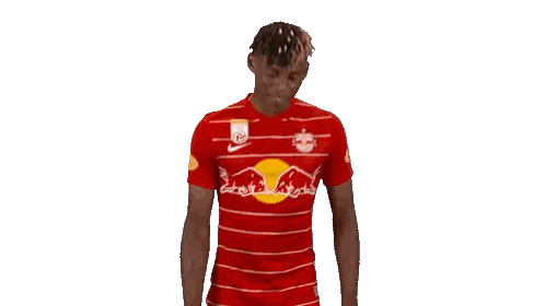A Man Wearing A Red And White Striped Shirt With Red Bulls On It Sticker