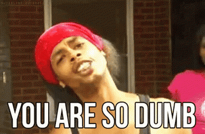 A Man Wearing A Red Bandana Is Making A Funny Face And The Words `` You Are So Dumb '' Are Behind Him . GIF