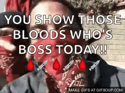 A Man Wearing A Red Bandana With Blood Drops On It . GIF