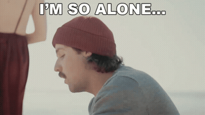 A Man Wearing A Red Beanie Says " I 'M So Alone " GIF