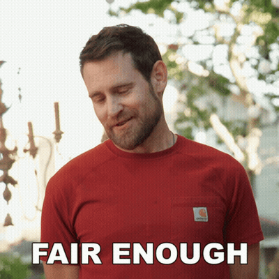 A Man Wearing A Red Carhartt Shirt Says " Fair Enough " GIF