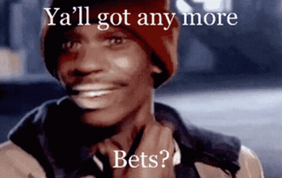 A Man Wearing A Red Hat Is Smiling With The Words `` Ya 'Ll Got Any More Bets '' Above Him . GIF