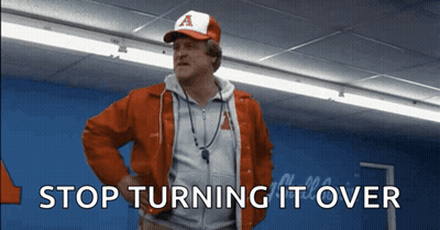 A Man Wearing A Red Jacket And A Baseball Cap Says Stop Turning It Over GIF