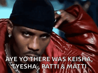 A Man Wearing A Red Jacket And A Black Hat Says Aye Yo There Was Keisha Tyesha Patti And Matti GIF