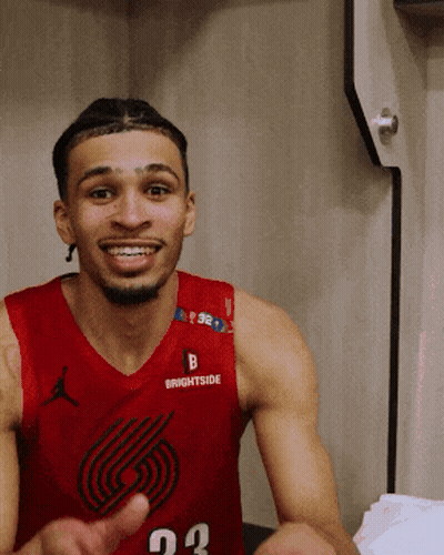 A Man Wearing A Red Jersey That Says Brightside GIF