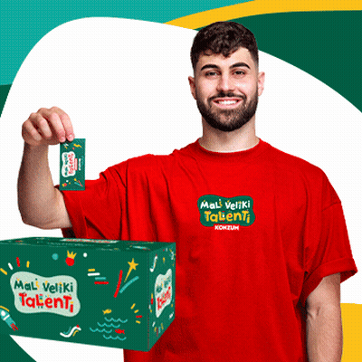 A Man Wearing A Red Mali Veliki Talenti T-Shirt GIF