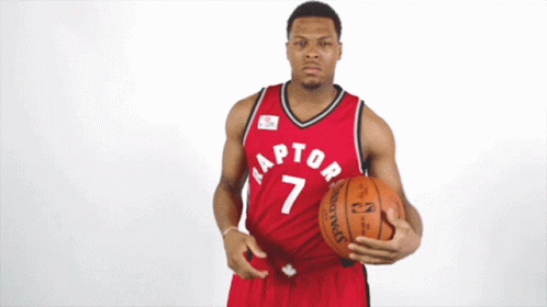 A Man Wearing A Red Raptors Jersey Holds A Basketball GIF