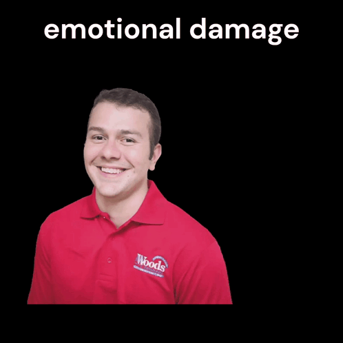 A Man Wearing A Red Shirt That Says Woods On The Front GIF
