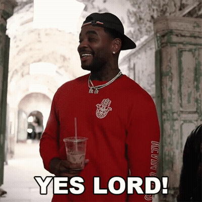 A Man Wearing A Red Shirt That Says Yes Lord On It GIF