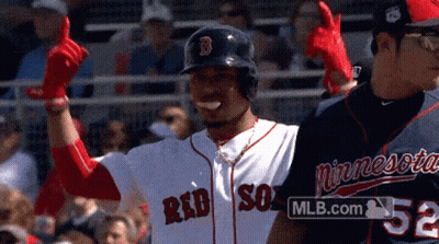 A Man Wearing A Red Sox Jersey Is Giving A Thumbs Up Sign GIF