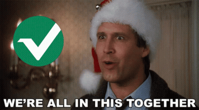 A Man Wearing A Santa Hat And A Check Mark Says We 'Re All In This Together GIF
