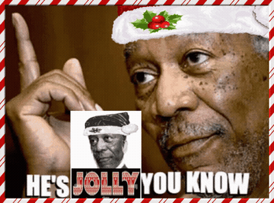 A Man Wearing A Santa Hat Has The Words He 'S Jolly You Know On The Bottom GIF