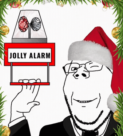 A Man Wearing A Santa Hat Holds A Jolly Alarm GIF