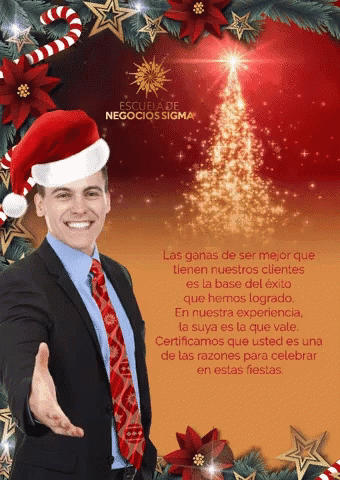 A Man Wearing A Santa Hat Is Shaking Someones Hand GIF