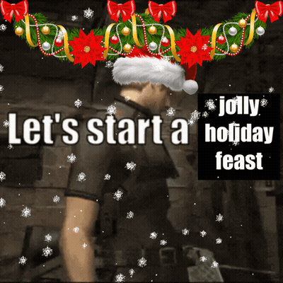 A Man Wearing A Santa Hat With The Words Let 'S Start A Holiday Feast GIF