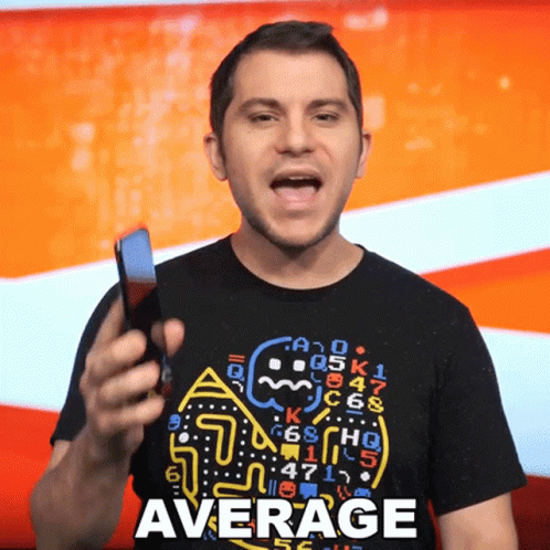 Man In Shirt Saying Average Holds Phone GIF