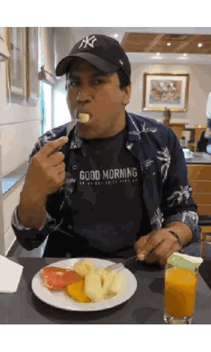 A Man Wearing A Shirt That Says Good Morning Is Eating Sticker