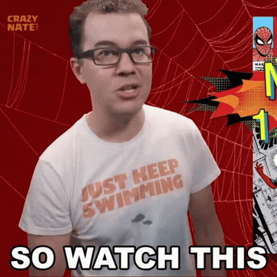 A Man Wearing A Shirt That Says " Just Keep Swimming " GIF