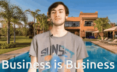 A Man Wearing A Shirt That Says Sunset Stands In Front Of A Swimming Pool GIF