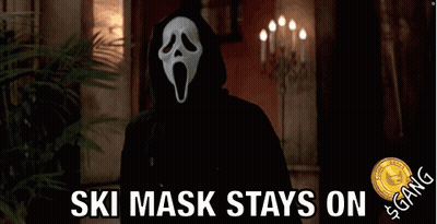A Man Wearing A Ski Mask And Sunglasses Says Ski Mask Stays On $ Gang GIF