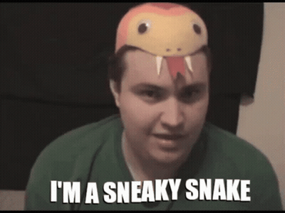 A Man Wearing A Snake Mask On His Head Says I 'M A Sneaky Snake . GIF