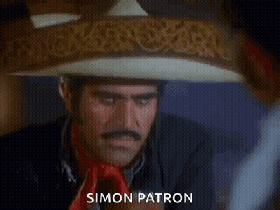 A Man Wearing A Sombrero Is Drinking From A Glass And The Name Simon Patron Is On The Bottom Right GIF