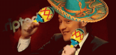 A Man Wearing A Sombrero Is Holding Maracas In Front Of A Red Background GIF
