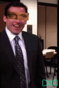 A Man Wearing A Suit And Tie Has A Picture Of His Face On His Eyes GIF