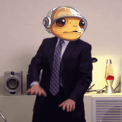 A Man Wearing A Suit And Tie With A Cartoon Face On His Head GIF