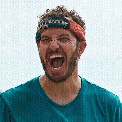 A Man Wearing A Survivor Headband Is Screaming GIF