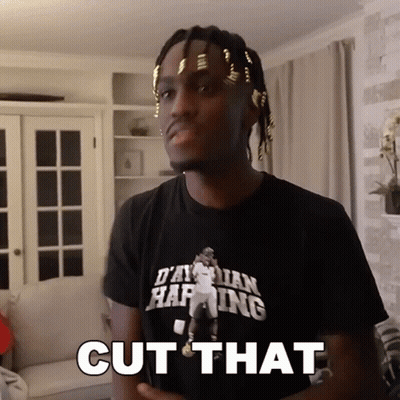 A Man Wearing A T-Shirt That Says ' Cut That ' On It GIF