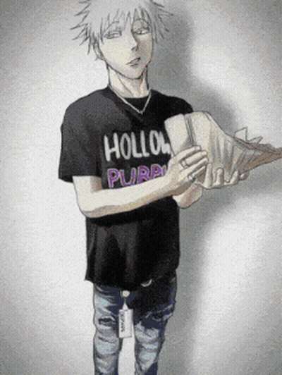 A Man Wearing A T-Shirt That Says Hollo Purp GIF